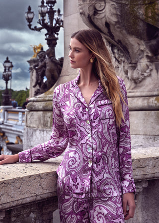 The Penelope Pajama Set in Anatolian Garden Purple Silk