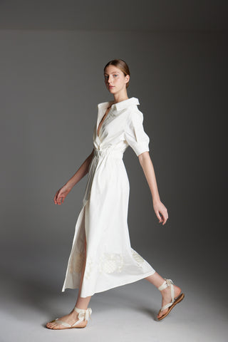 The Ananas Dress Off-White Cotton Embroidered: Artisanal Off-White Maxi Dress