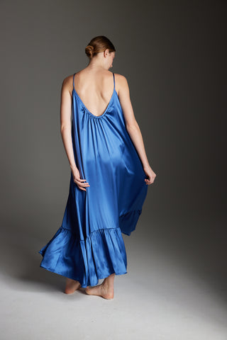 The Daria Maxi Gown in Royal Blue Silk: Artisanal Maxi Dress for Women