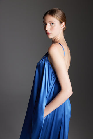 The Daria Maxi Gown in Royal Blue Silk: Artisanal Maxi Dress for Women