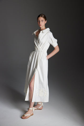 The Ananas Dress Off-White Cotton Embroidered: Artisanal Off-White Maxi Dress