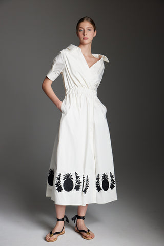 The Ananas White Dress, Black Cotton Embroidered: Artisanal Black Maxi Dress