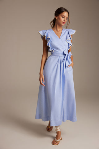 The Inci Dress in Cabana Stripe: Artisanal Midi Dress for Women