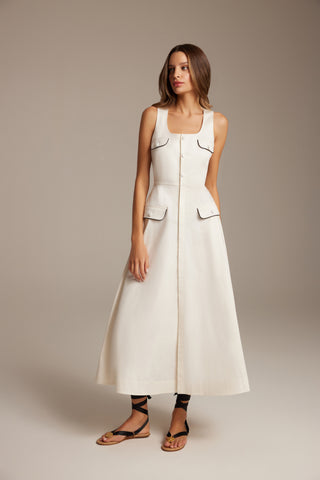 The Poppy Dress in Tuxedo: Artisanal Maxi Dress for Women