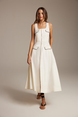 The Poppy Dress in Tuxedo: Artisanal Maxi Dress for Women