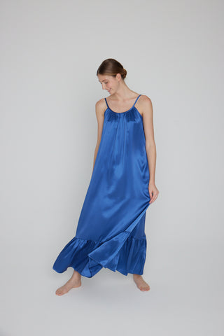 The Daria Maxi Gown in Royal Blue Silk: Artisanal Maxi Dress for Women