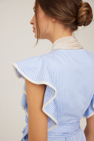 The Inci Dress in Cabana Stripe: Artisanal Midi Dress for Women