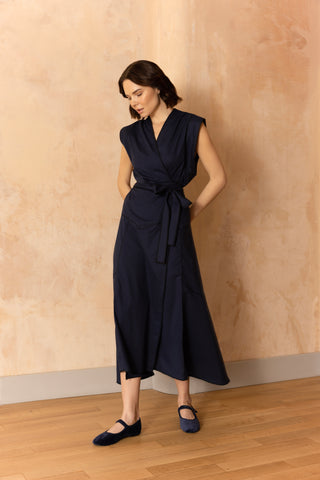 The Elif Dress in Navy and Black: Artisanal Maxi Dress for Women