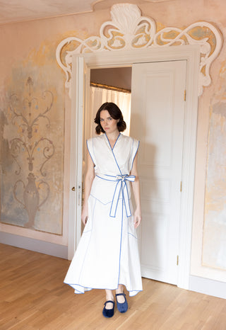 The Elif Dress in White and Royal Blue