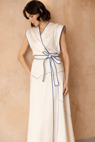 The Elif Dress in White and Royal Blue