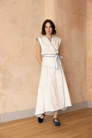 The Elif Dress in White and Royal Blue
