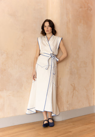 The Elif Dress in White and Royal Blue