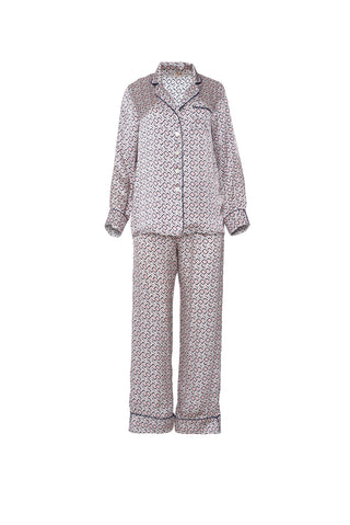 The Penelope Pajama Set in Sleepy Silver Rose Silk
