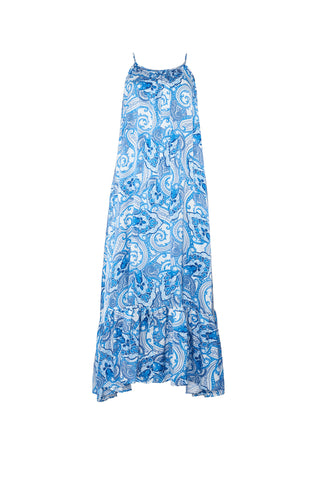 Daria Maxi Gown in Anatolian Garden Royal Silk: Artisanal Maxi Dress for Women