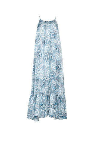 The Daria Maxi Gown in Anatolian Garden Turquoise Silk: Artisanal Maxi Dress for Women