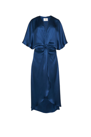 The Penelope Tunic in Endless Summer Navy Silk: Artisanal Navy Midi Dress for Women