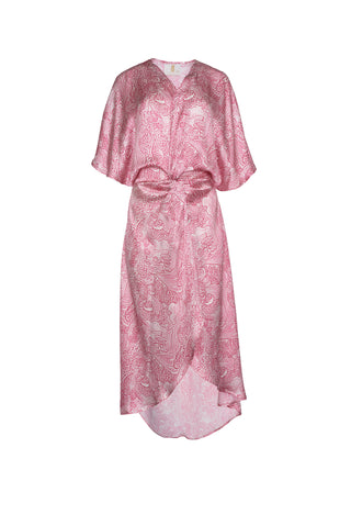 The Penelope Tunic in Coral Reef Ocean Rose Silk: Artisanal Midi Dress for Women