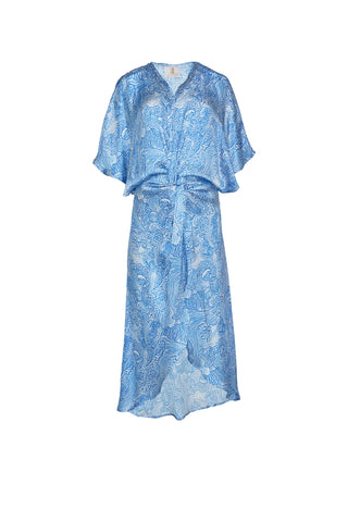 The Penelope Tunic in Coral Reef Ocean Blue Silk: Artisanal Tunic for Women