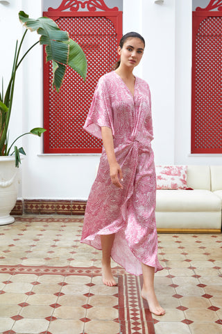 The Penelope Tunic in Coral Reef Ocean Rose Silk: Artisanal Midi Dress for Women