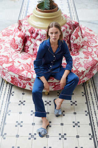 The Penelope Pajama Set in Night Night Navy Silk