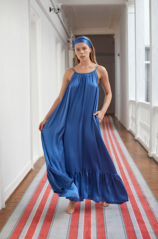 The Daria Maxi Gown in Royal Blue Silk: Artisanal Maxi Dress for Women
