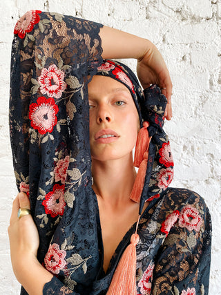 The Virginia Kaftan, in Midnight Blue Spring Blossoms